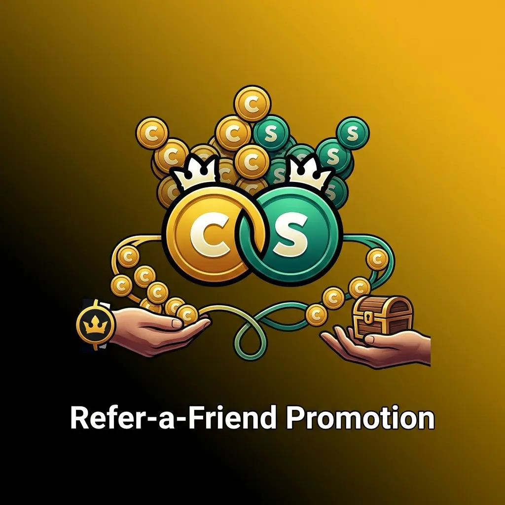 Crown Coins Casino refer-a-friend promotion rewarding players with Crown Coins for successful referrals via unique referral links