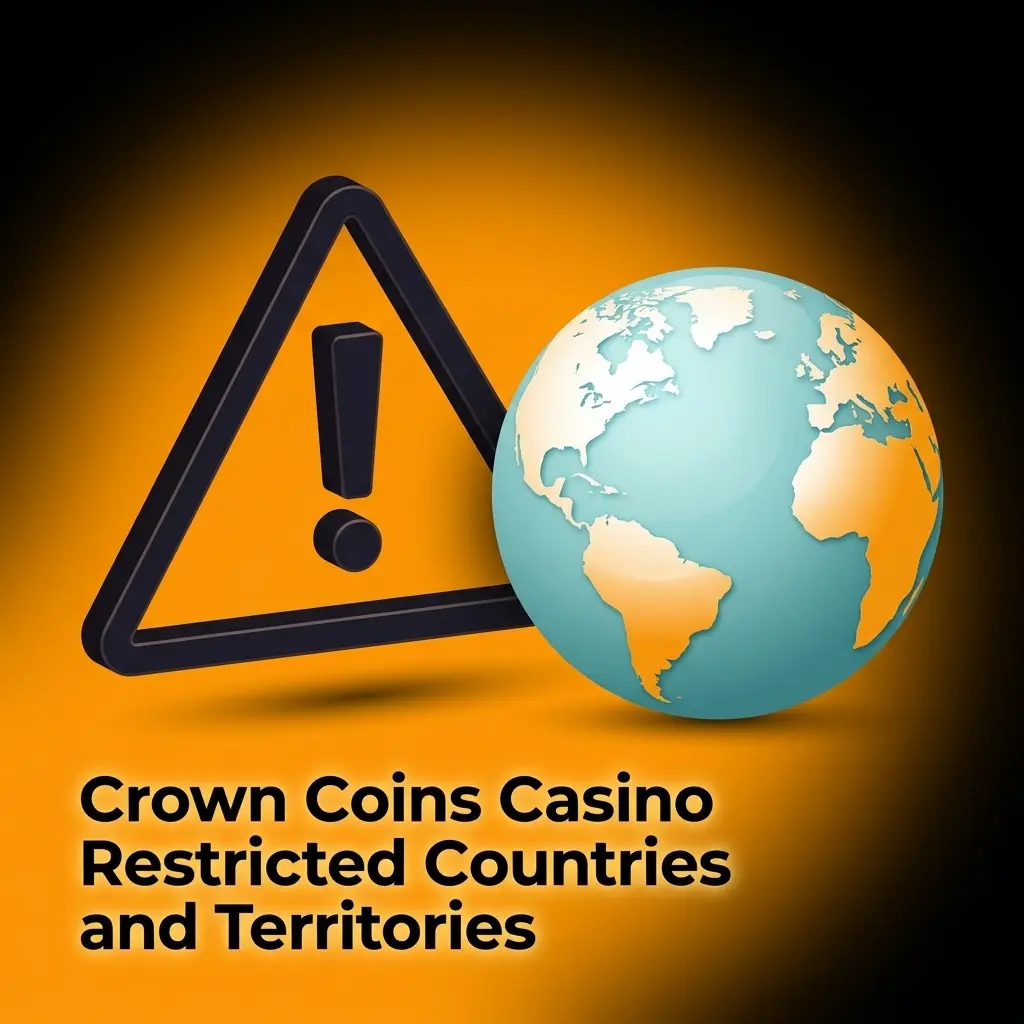 Map highlighting countries restricted from Crown Coins Casino registration including UK, Australia, France, Spain, and Italy