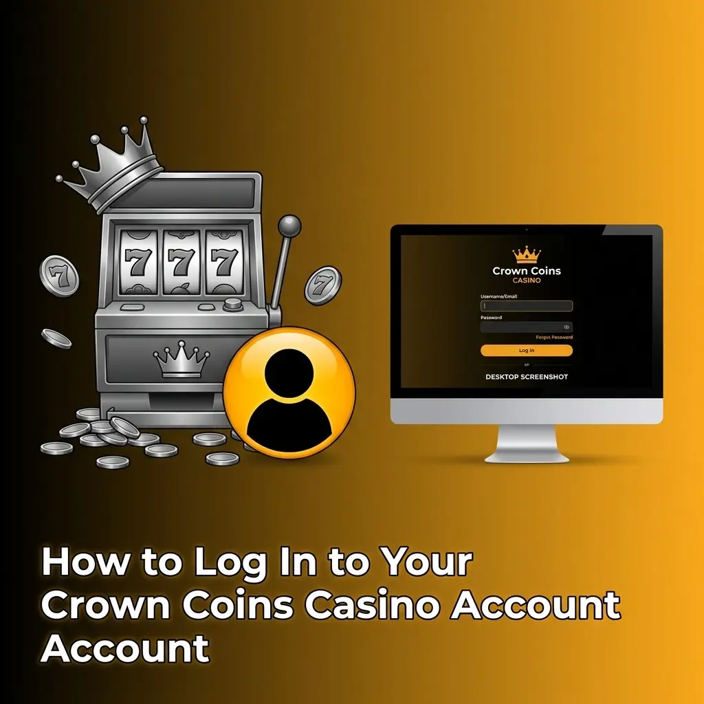 Crown Coins Casino login form with fields for email, username, and password to access your account dashboard